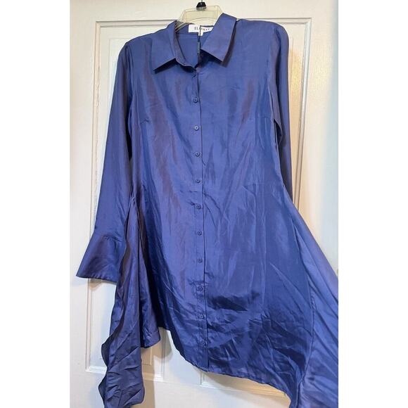 NWT Elliatt Anthropologie Moonlit Blue Silk Button Up Mini Dress Size Small - Picture 8 of 16